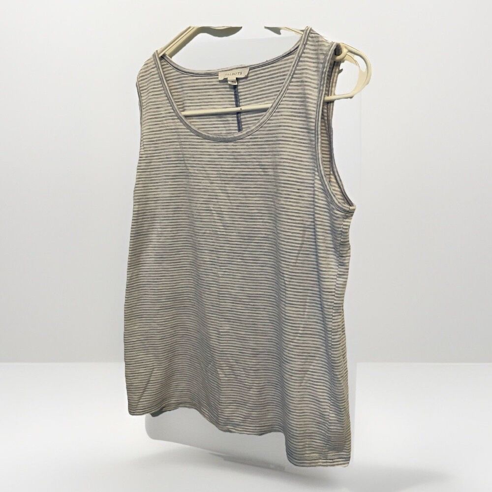 Talbots Tank Top Women Size Small Blue White Watercolor Stripes Summer Coastal
